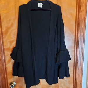 Black Open-Front Cardigan with Ruffled Sleeves